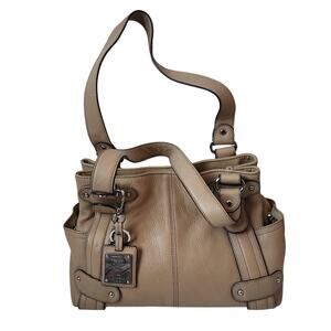 Tignanello Leather Purse Handbag Tan Double Handle Small Multi Pocket Satchel